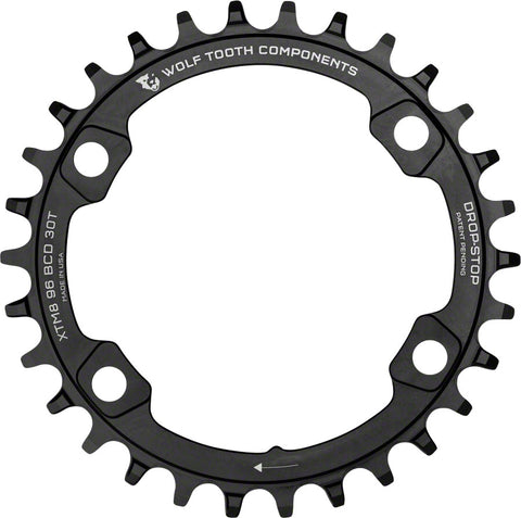 Wolf Tooth 96 BCD Chainring - 30t, 96 Asymmetric BCD, 4-Bolt, Drop-Stop, For Shimano XT M8000 and SLX M7000 Cranks